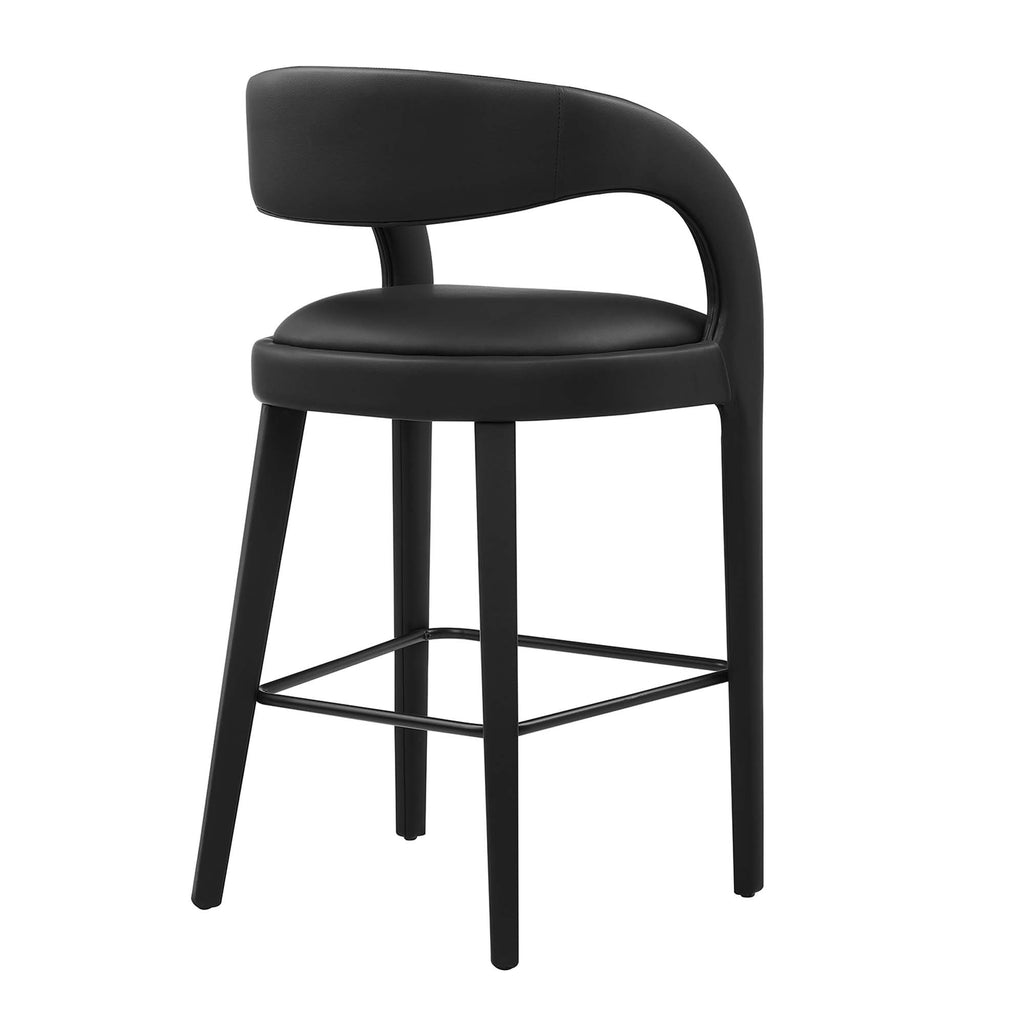 Pinnacle Vegan Leather Bar Stool Set of 2 - Black Black