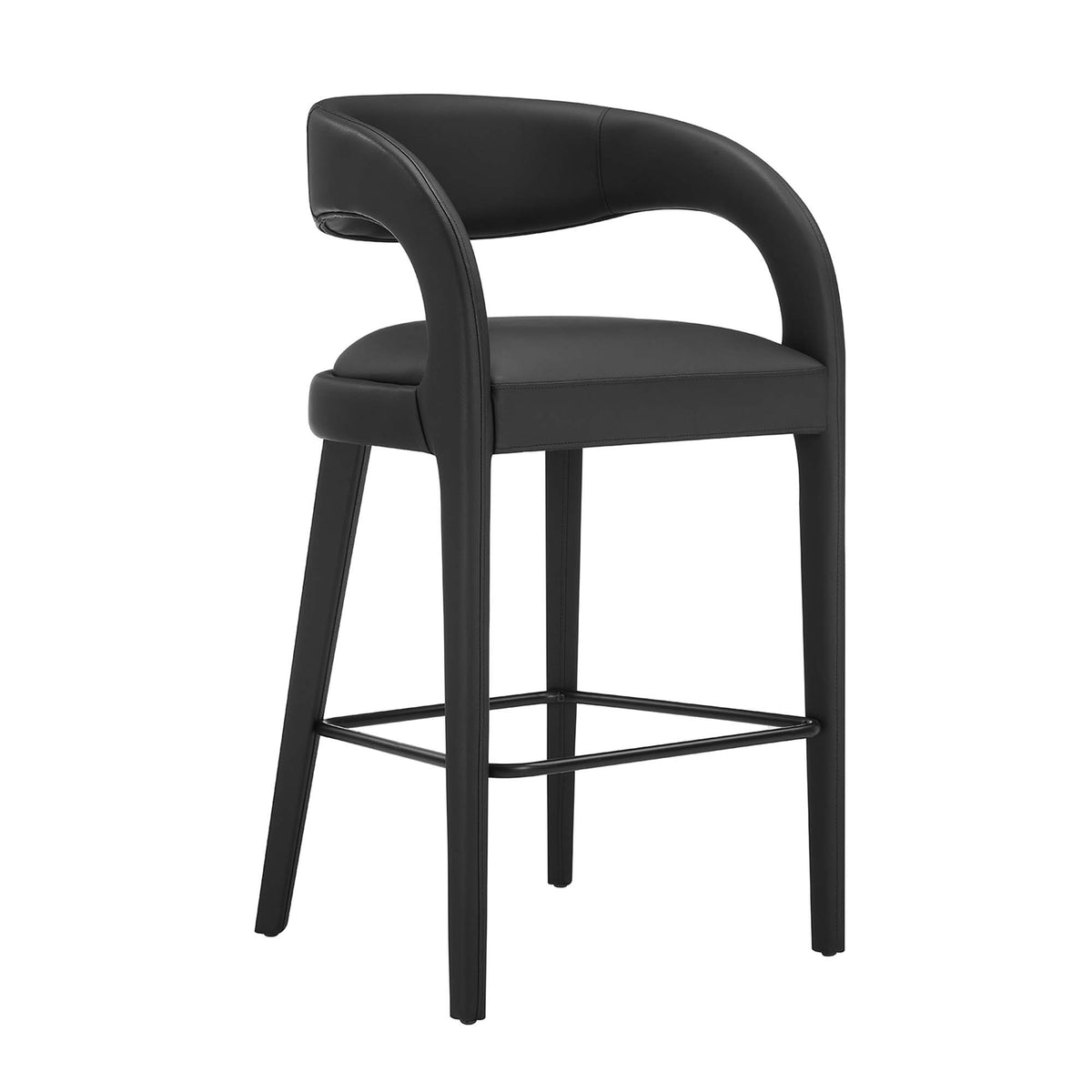 Pinnacle Vegan Leather Bar Stool Set of 2 - Black Black