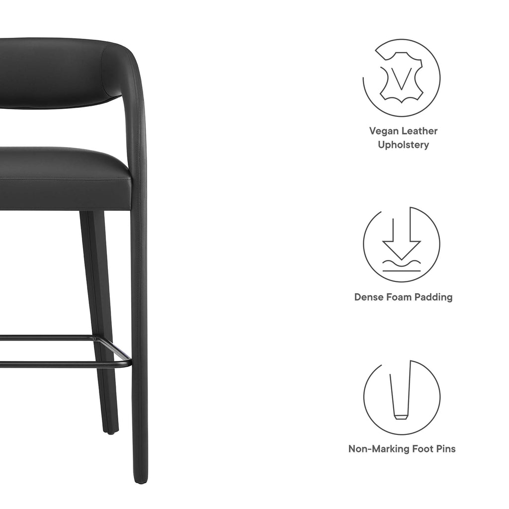 Pinnacle Vegan Leather Bar Stool Set of 2 - Black Black