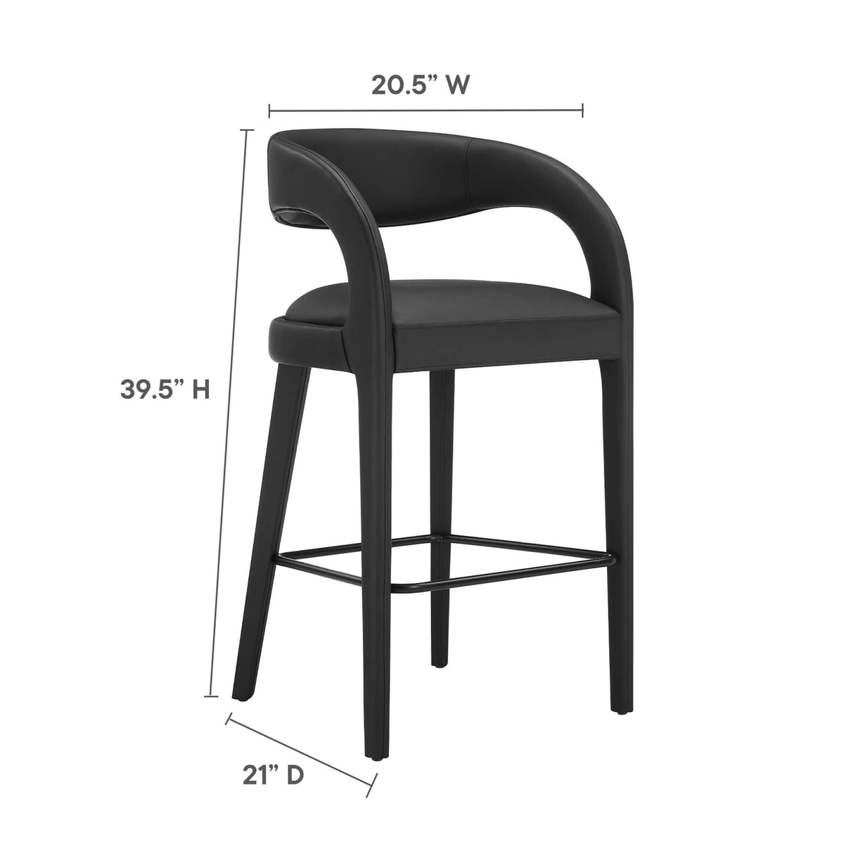 Pinnacle Vegan Leather Bar Stool Set of 2 - Black Black
