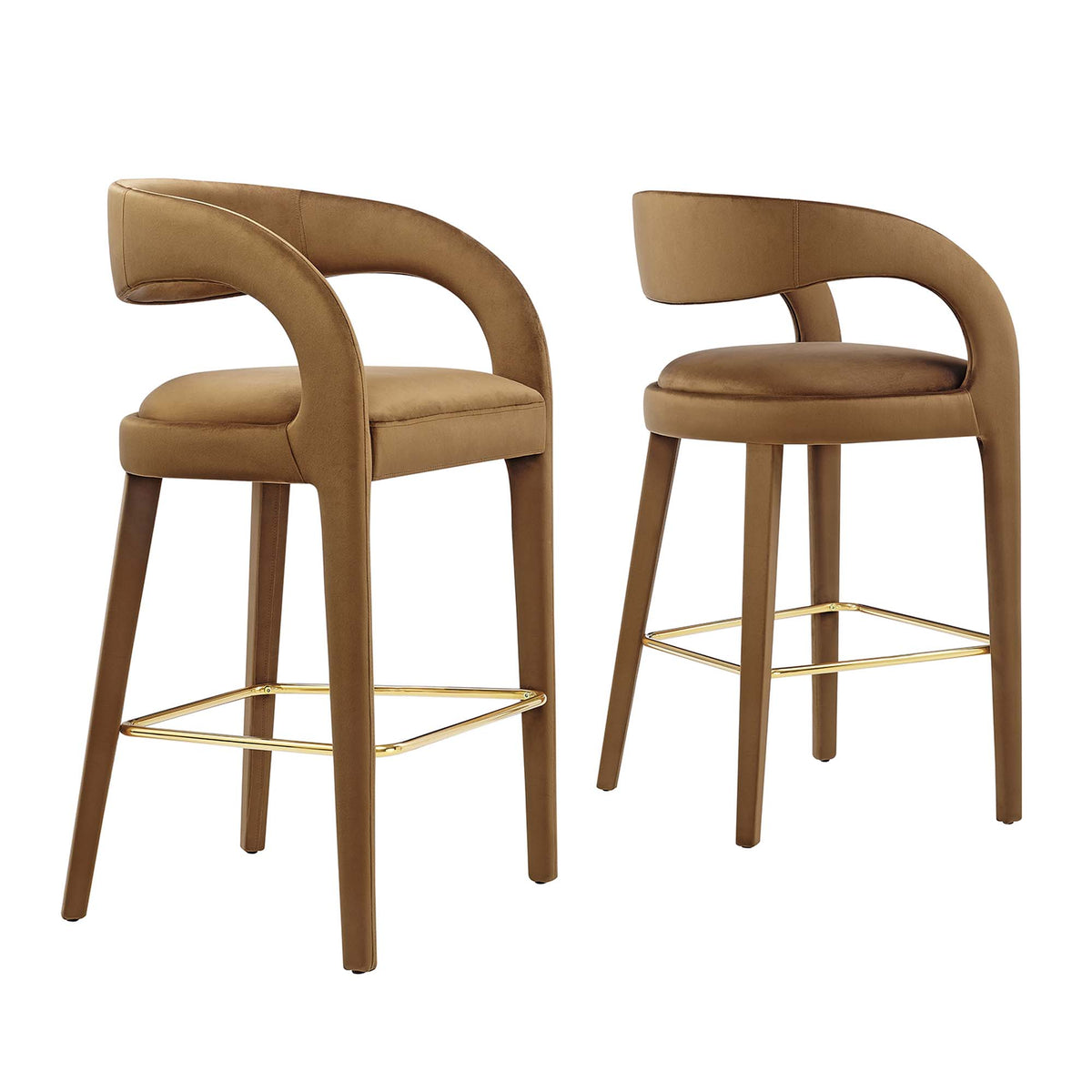 Pinnacle Performance Velvet Bar Stool Set of 2 - Brown Gold