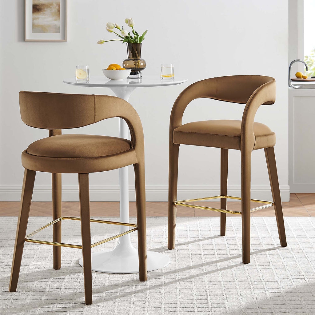 Pinnacle Performance Velvet Bar Stool Set of 2 - Brown Gold