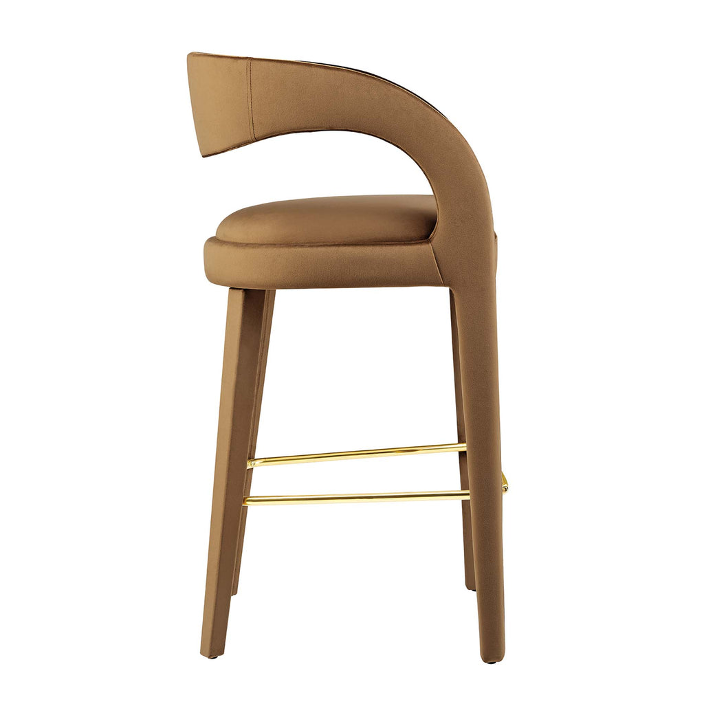 Pinnacle Performance Velvet Bar Stool Set of 2 - Brown Gold