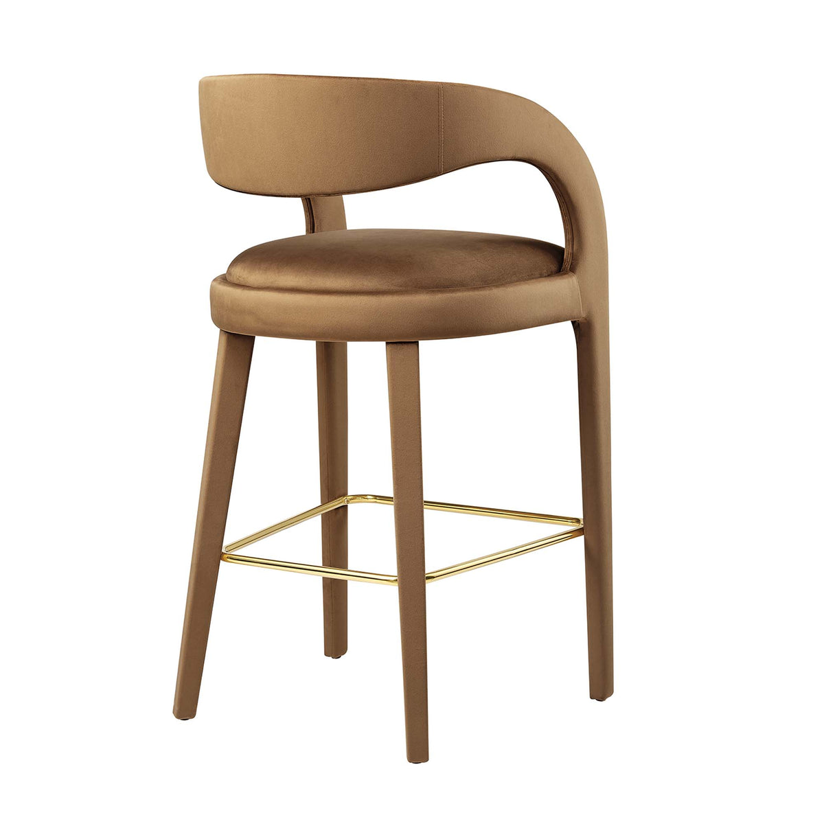 Pinnacle Performance Velvet Bar Stool Set of 2 - Brown Gold