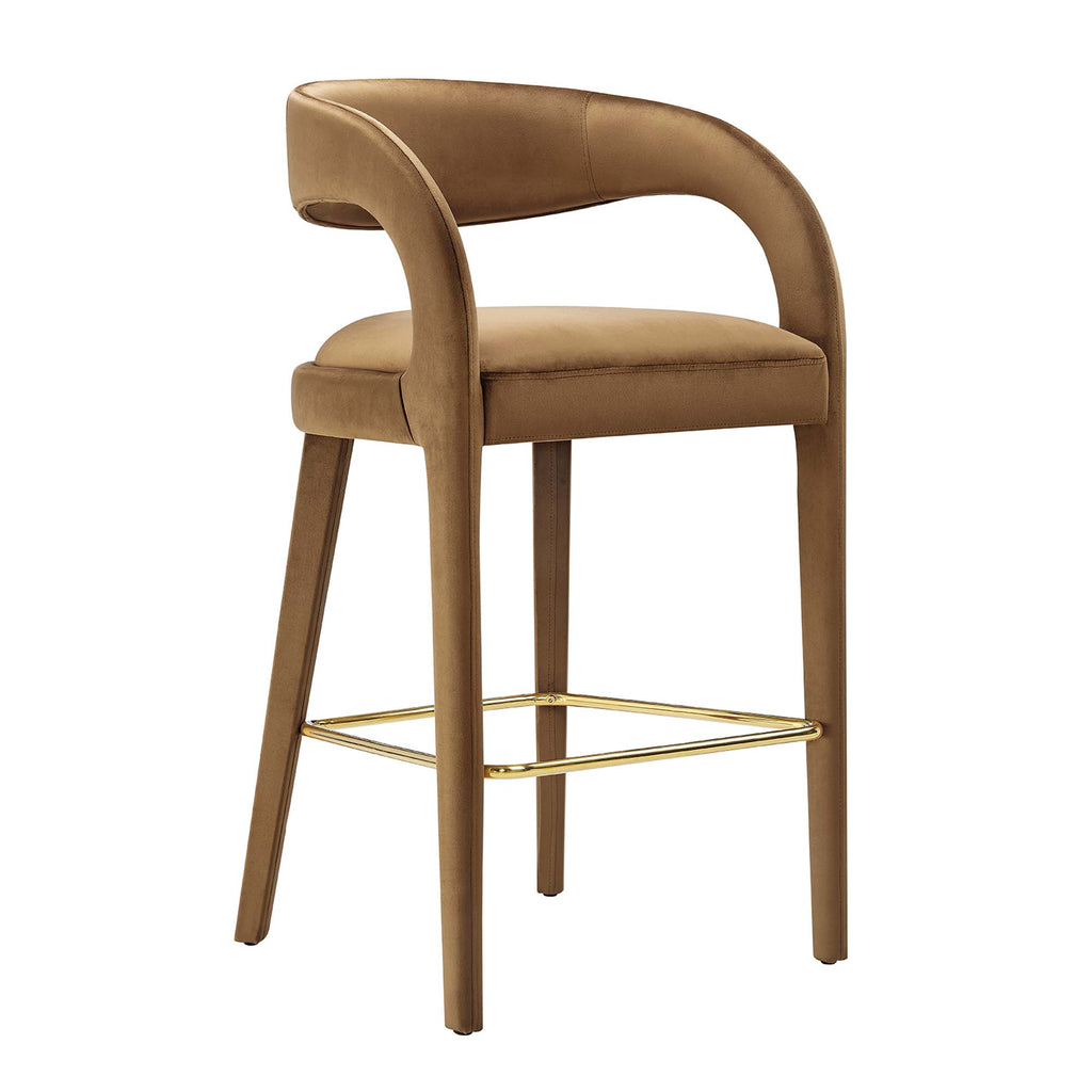 Pinnacle Performance Velvet Bar Stool Set of 2 - Brown Gold