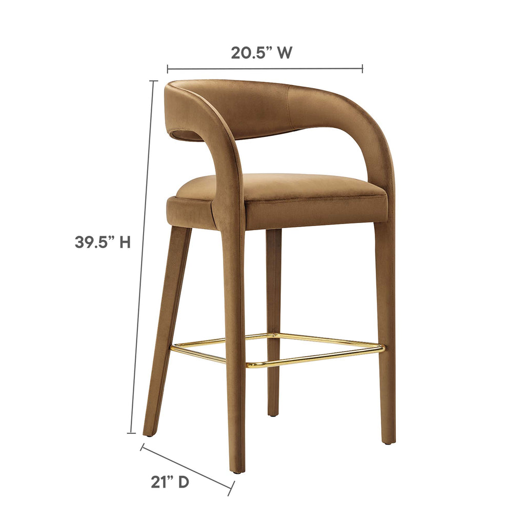 Pinnacle Performance Velvet Bar Stool Set of 2 - Brown Gold