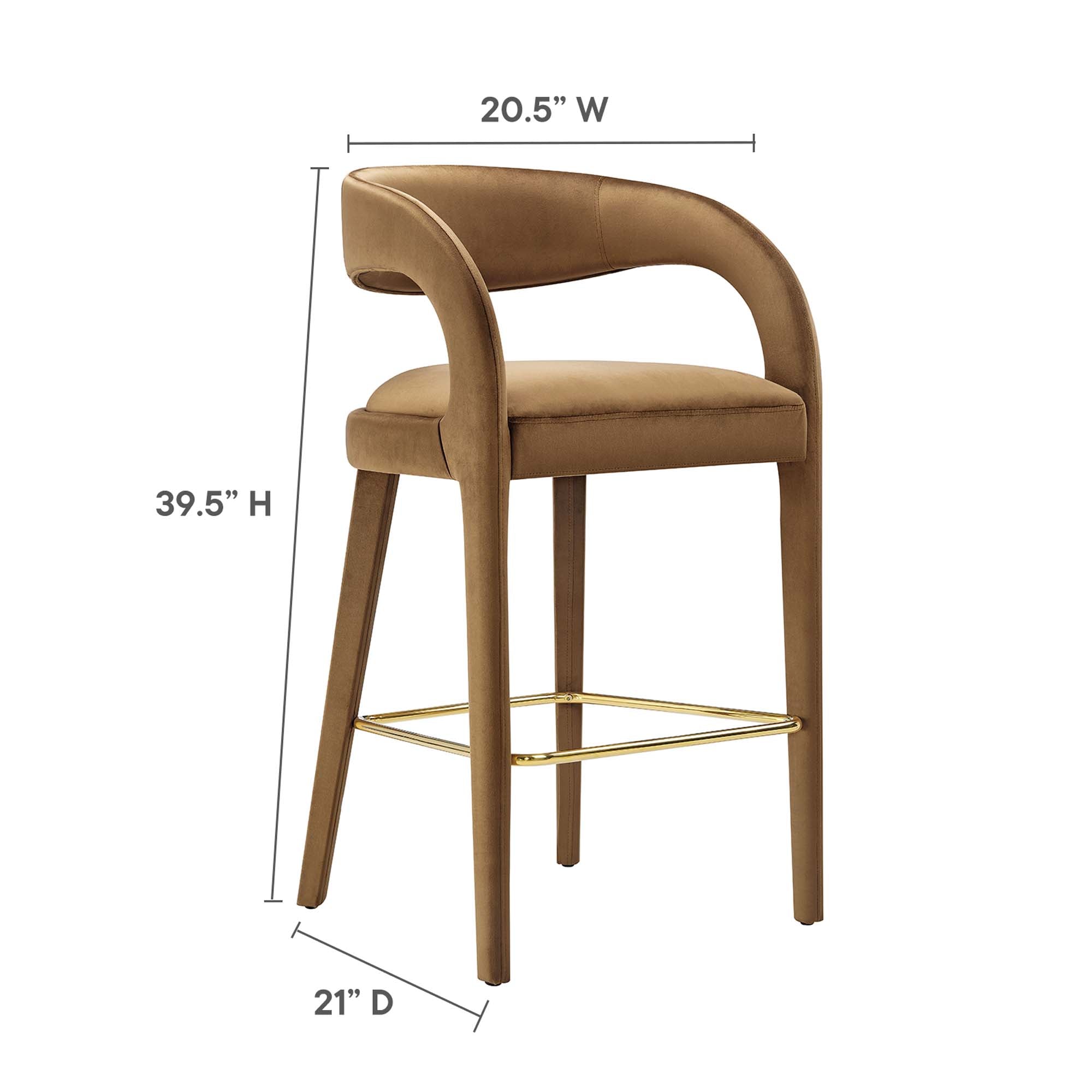 Pinnacle Performance Velvet Bar Stool Set of 2 - Brown Gold
