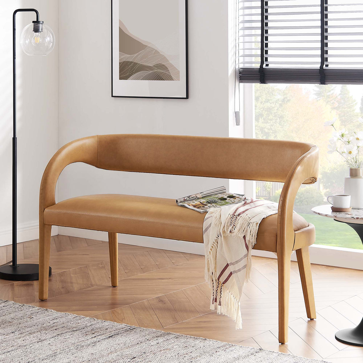 Pinnacle Vegan Leather Accent Bench - Tan