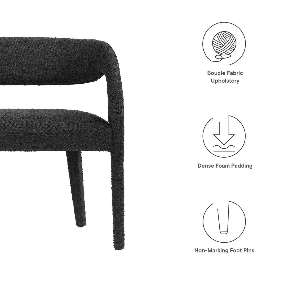 Pinnacle Boucle Fabric Accent Bench - Black