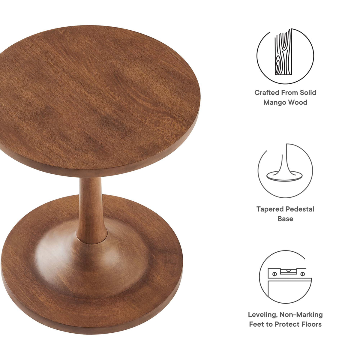 Lina Round Wood Side Table - Walnut