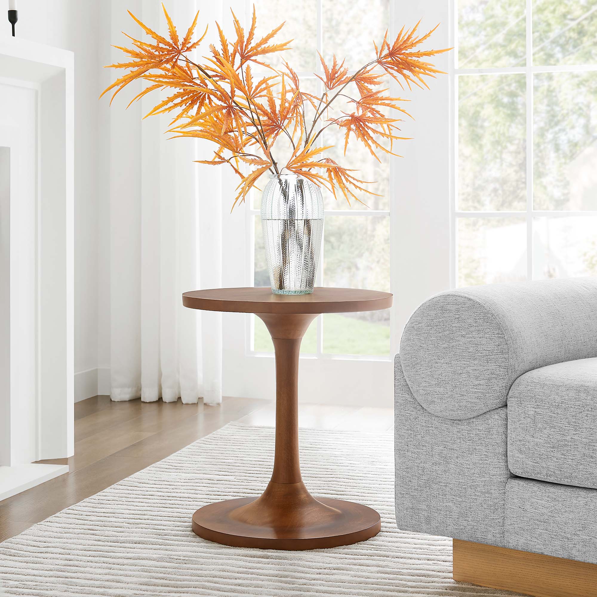 Lina Round Wood Side Table - Walnut