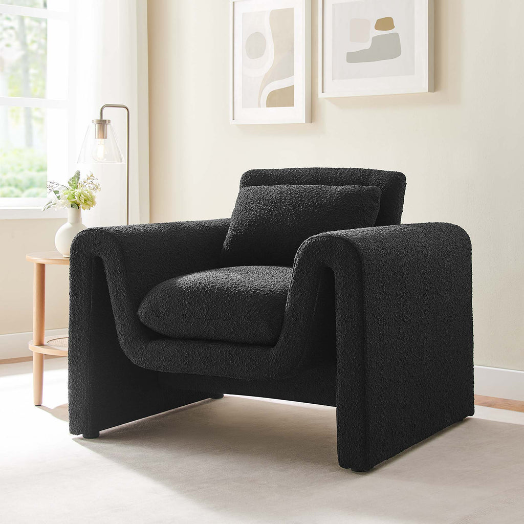 Waverly Boucle Upholstered Armchair - Black