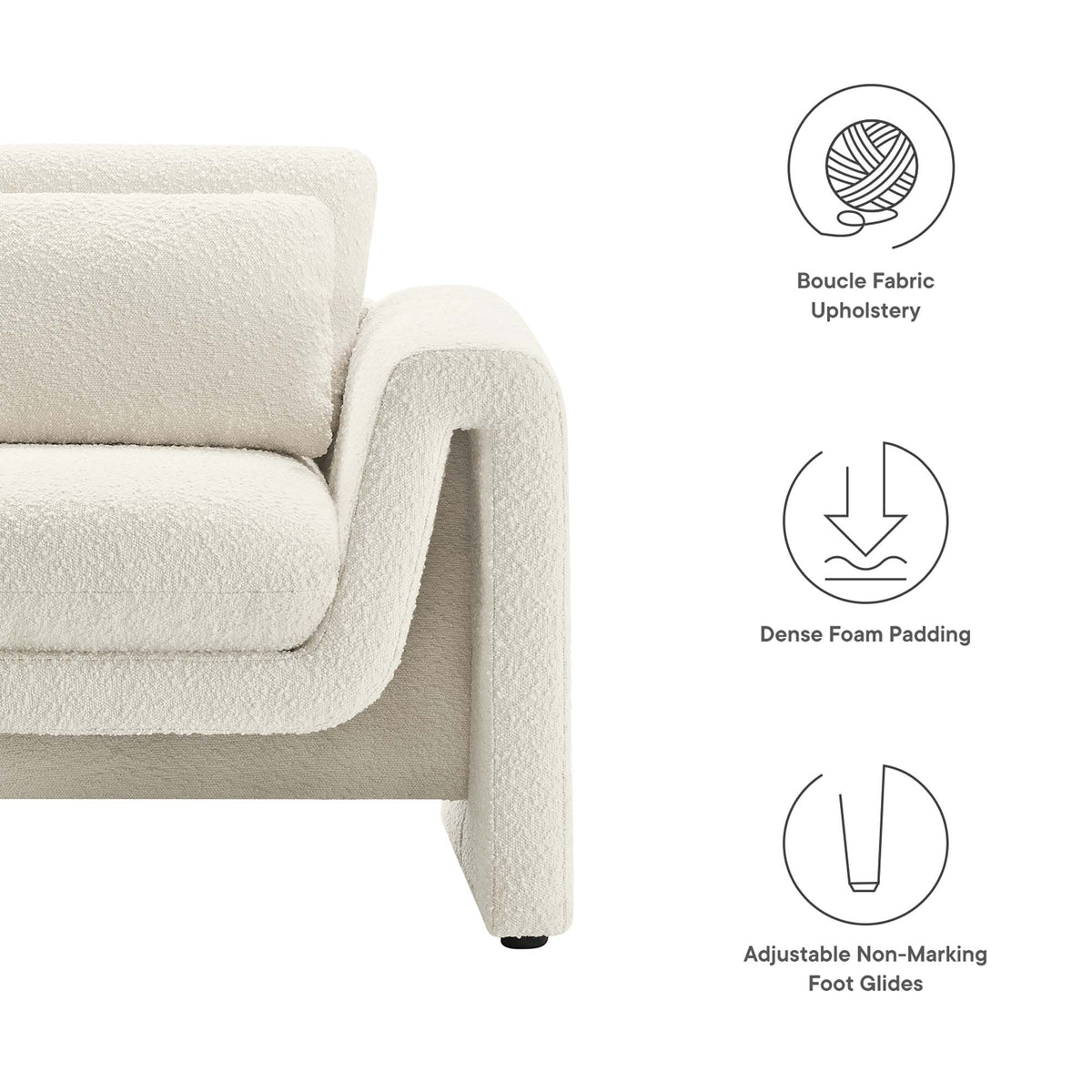 Waverly Boucle Upholstered Armchair - Ivory