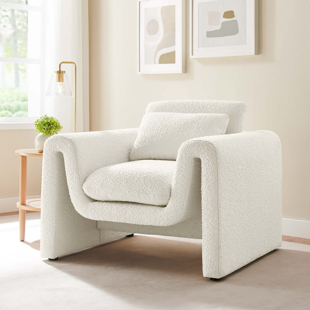 Waverly Boucle Upholstered Armchair - Ivory