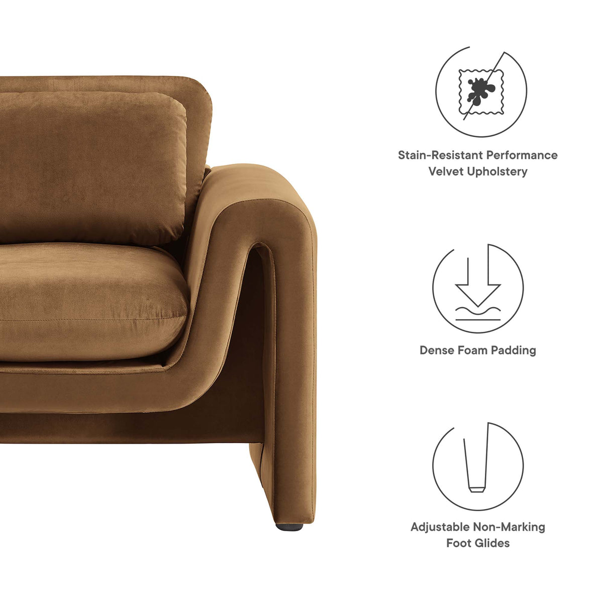 Waverly Performance Velvet Armchair - Brown