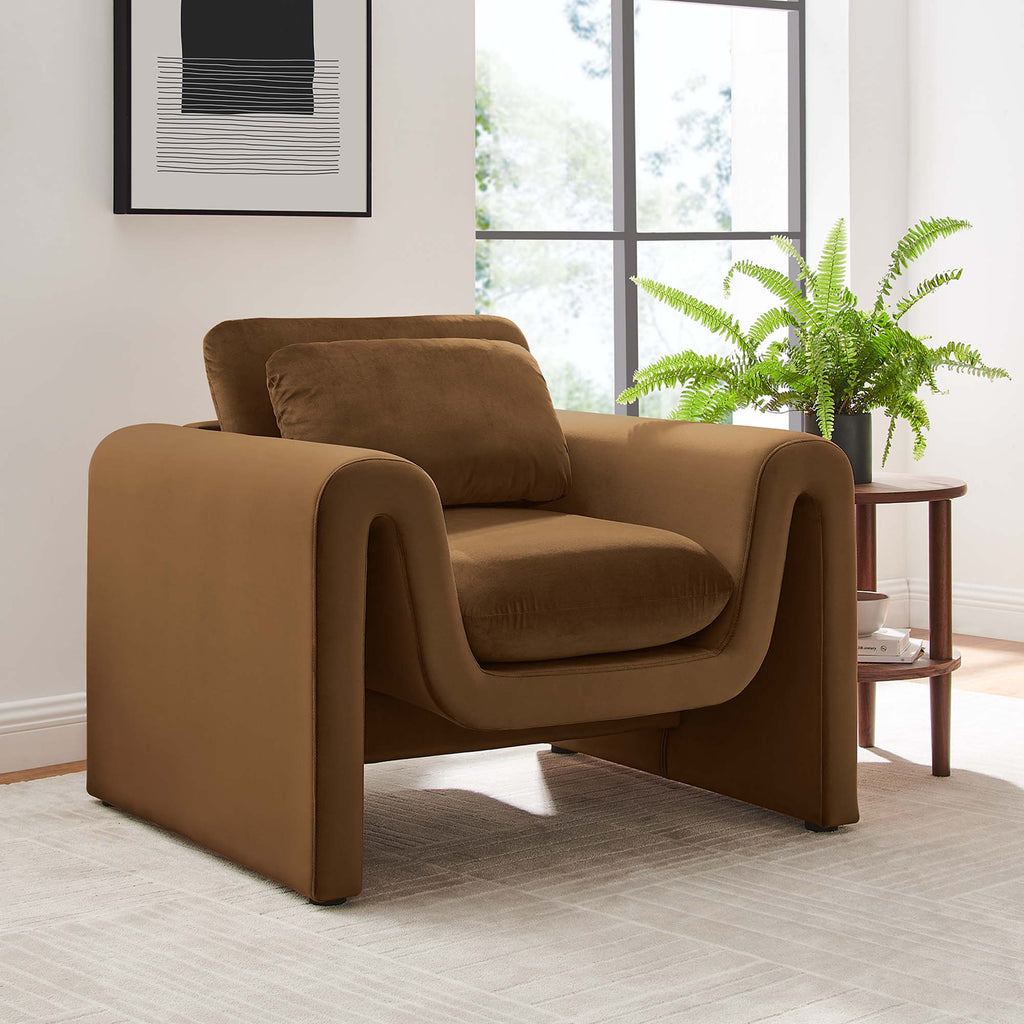 Waverly Performance Velvet Armchair - Brown