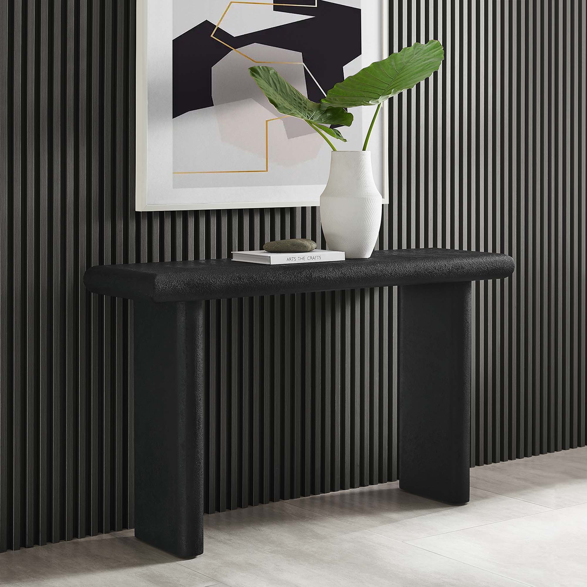 Relic Concrete Textured Console Table - Black