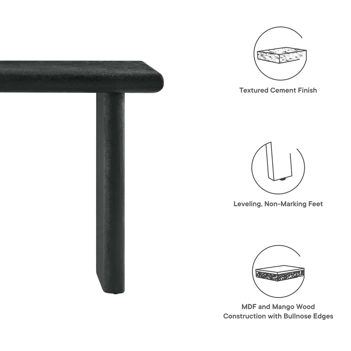 Relic Concrete Textured Console Table - Black