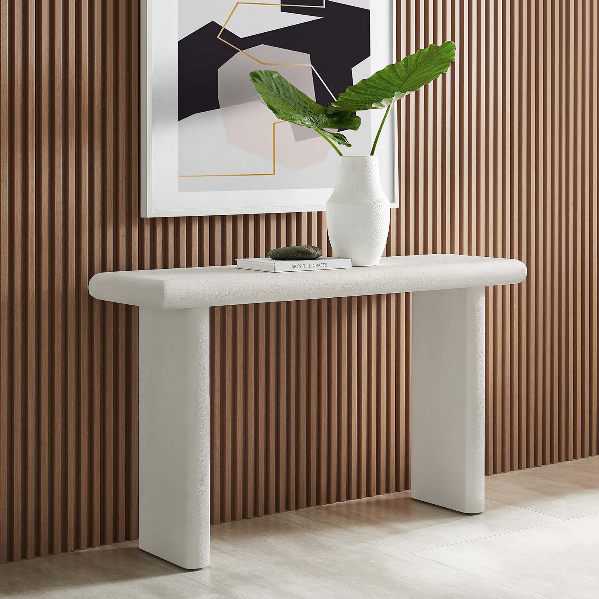 Relic Concrete Textured Console Table - White