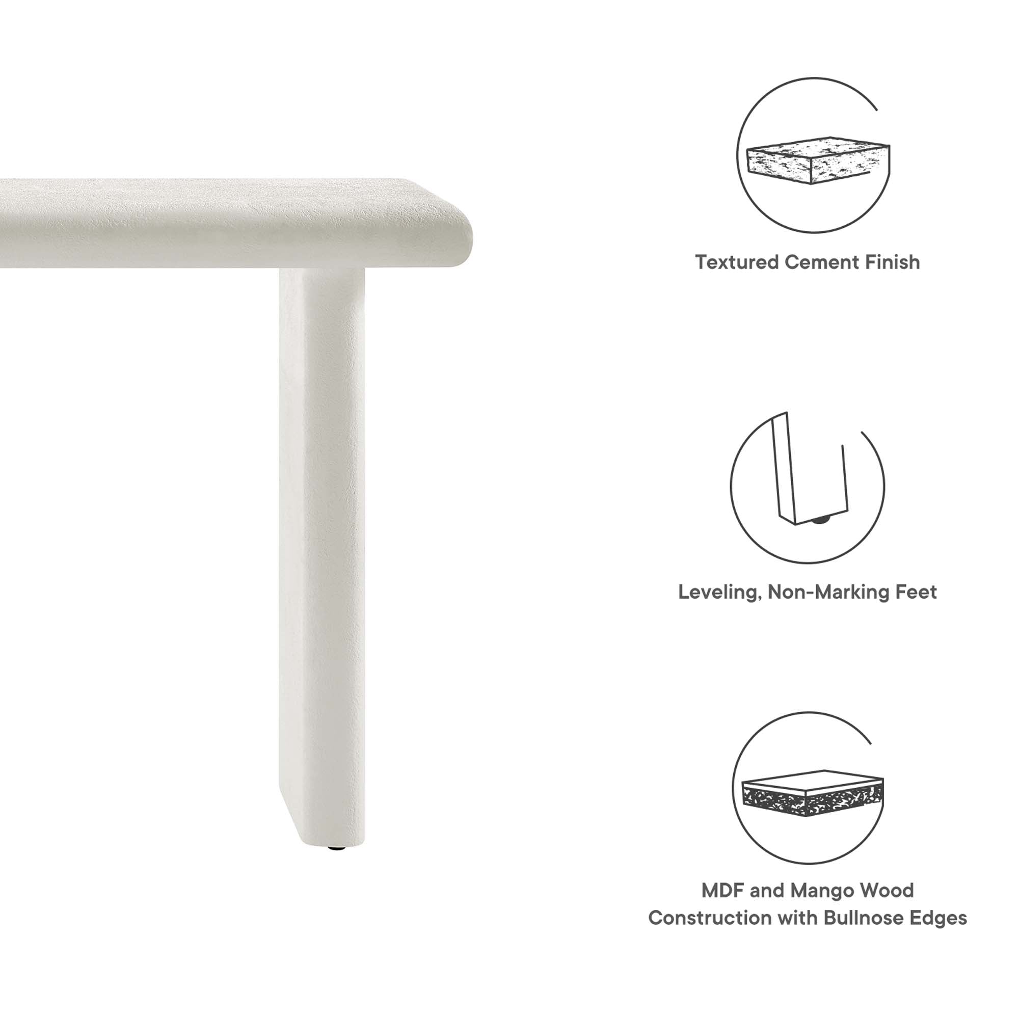 Relic Concrete Textured Console Table - White