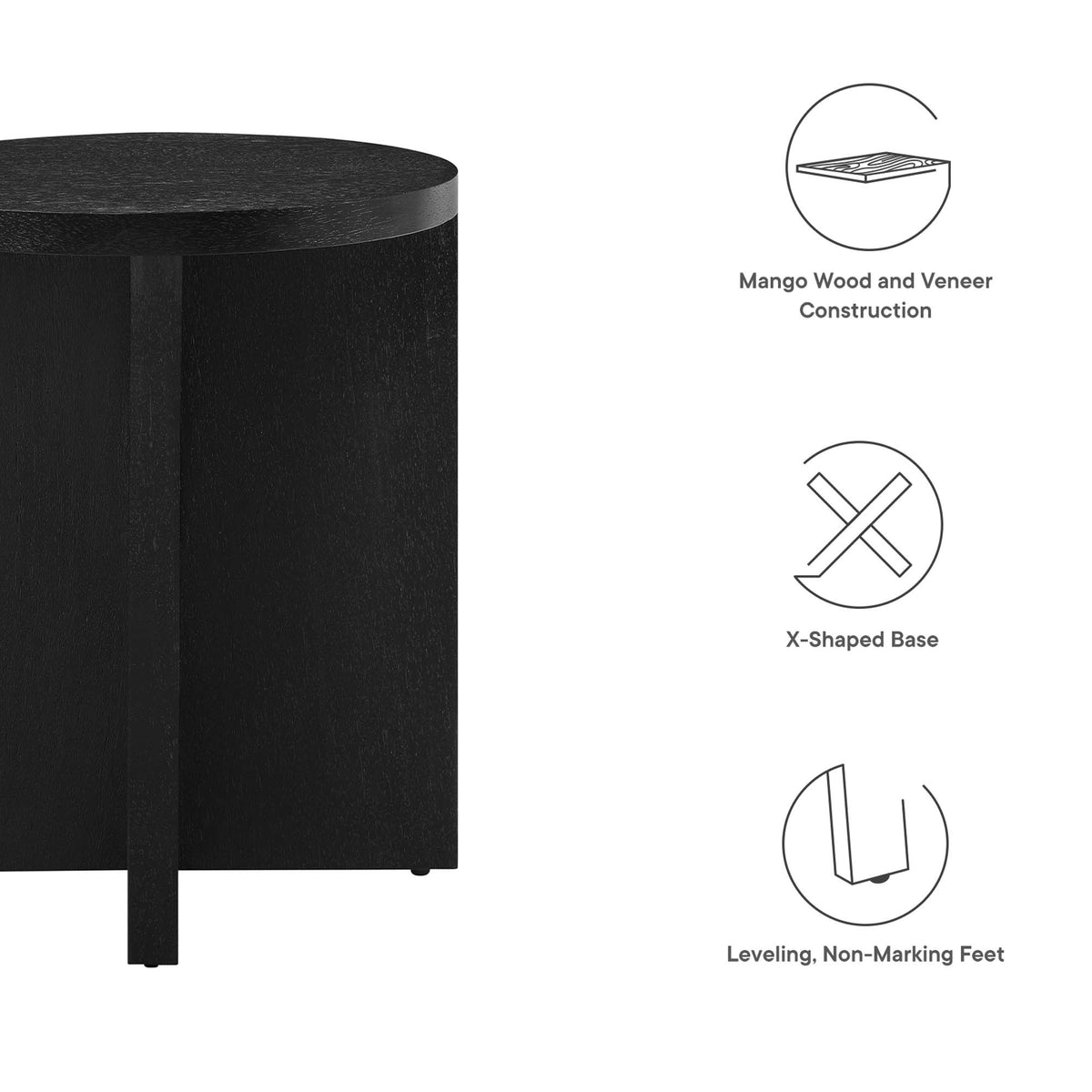 Silas Round Wood Side Table - Black