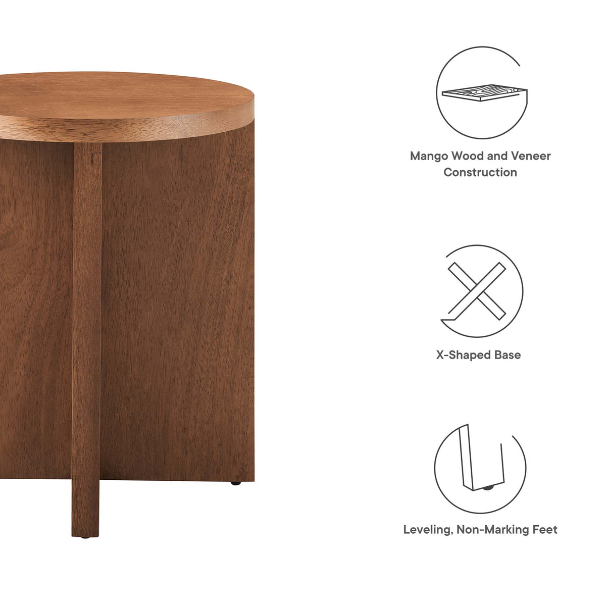 Silas Round Wood Side Table - Walnut