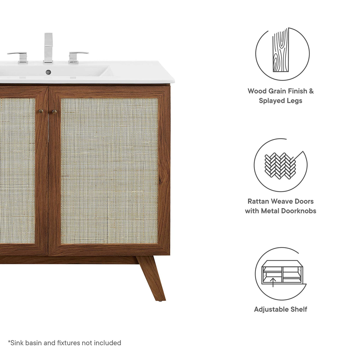 Soma 36" Bathroom Vanity Cabinet (Sink Basin Not Included) - Walnut