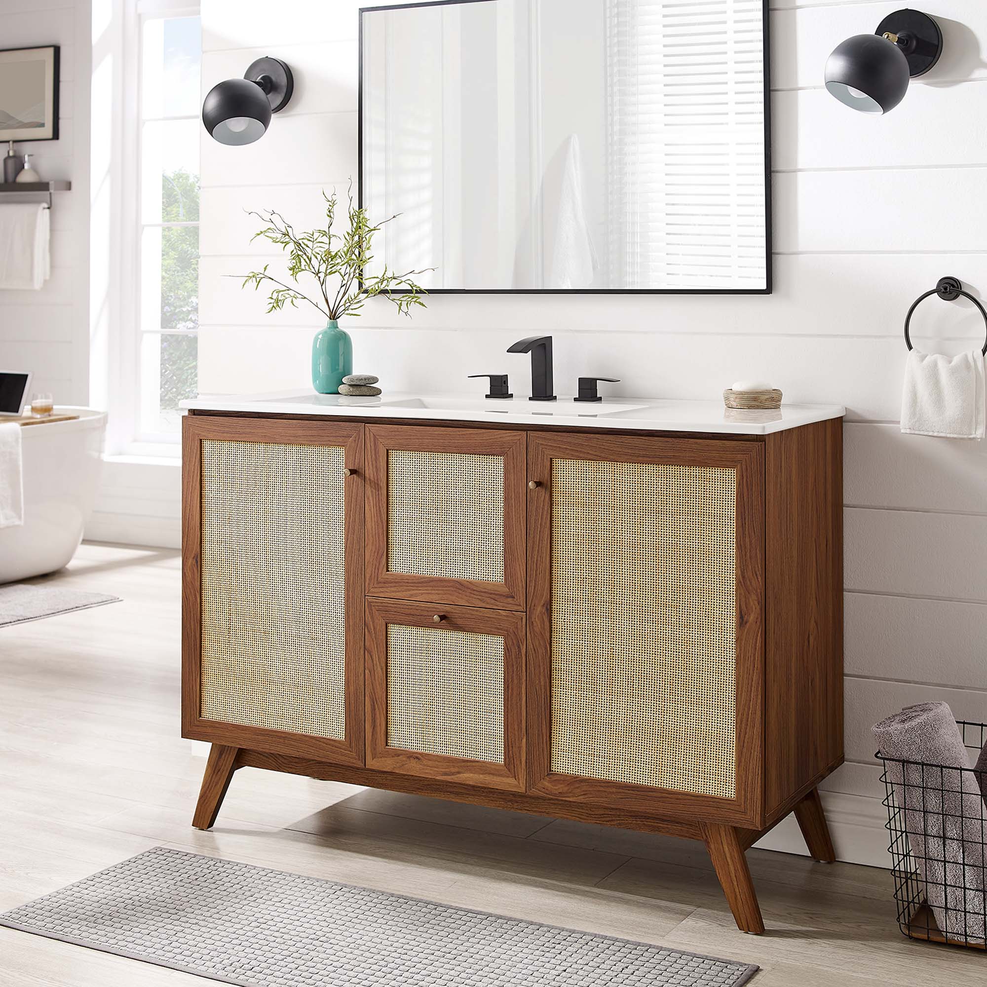 Soma 48" Single or Double Sink Compatible Bathroom Vanity Cabinet (Sink Basin Not Included) - Walnut