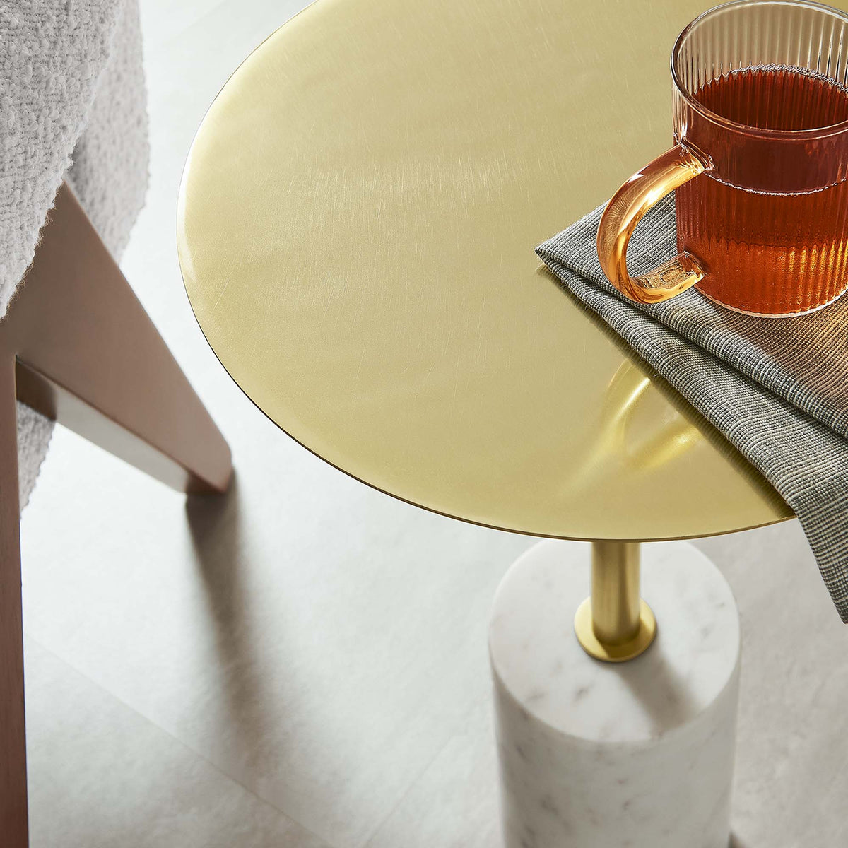 Lyric Round Side Table - White Brass