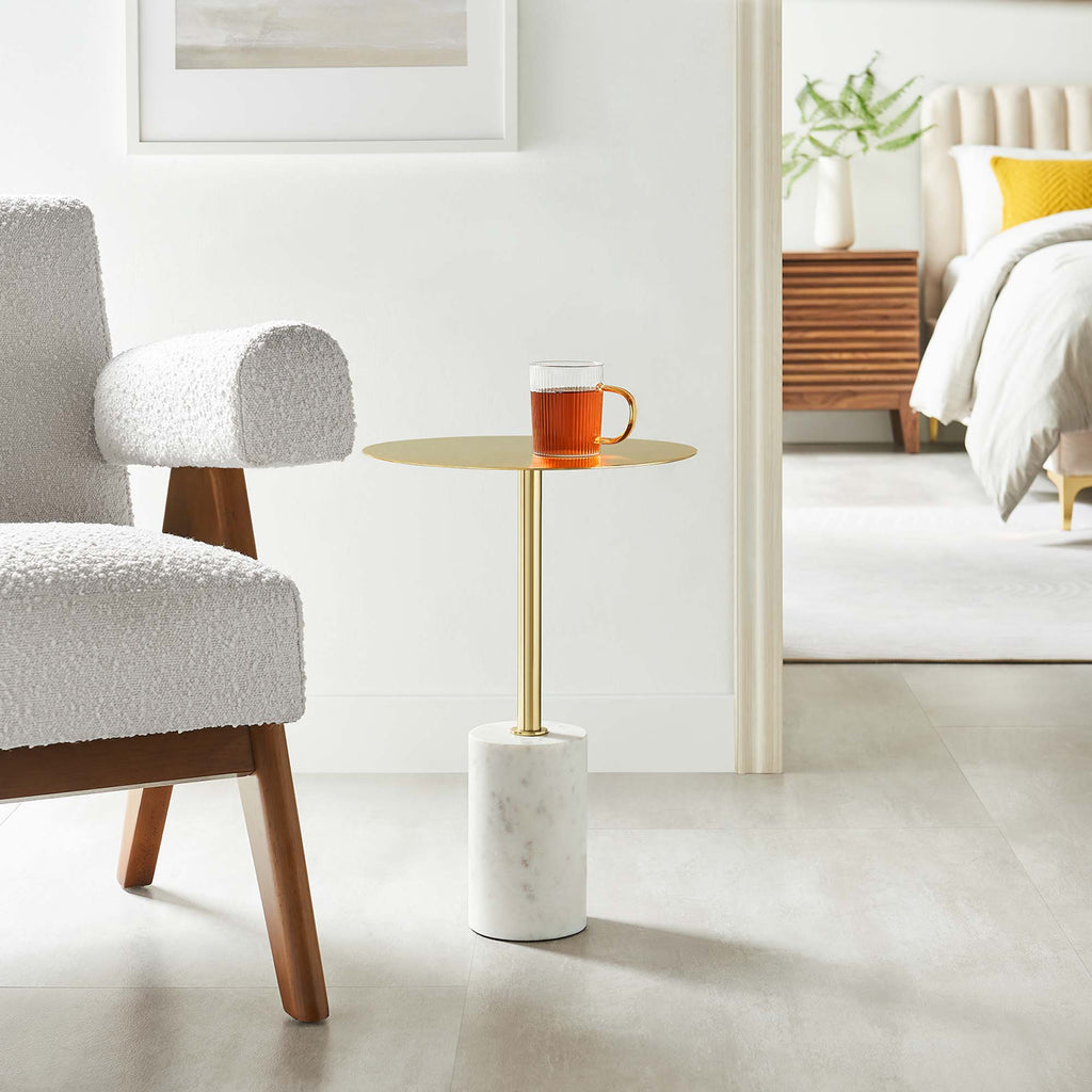 Lyric Round Side Table - White Brass