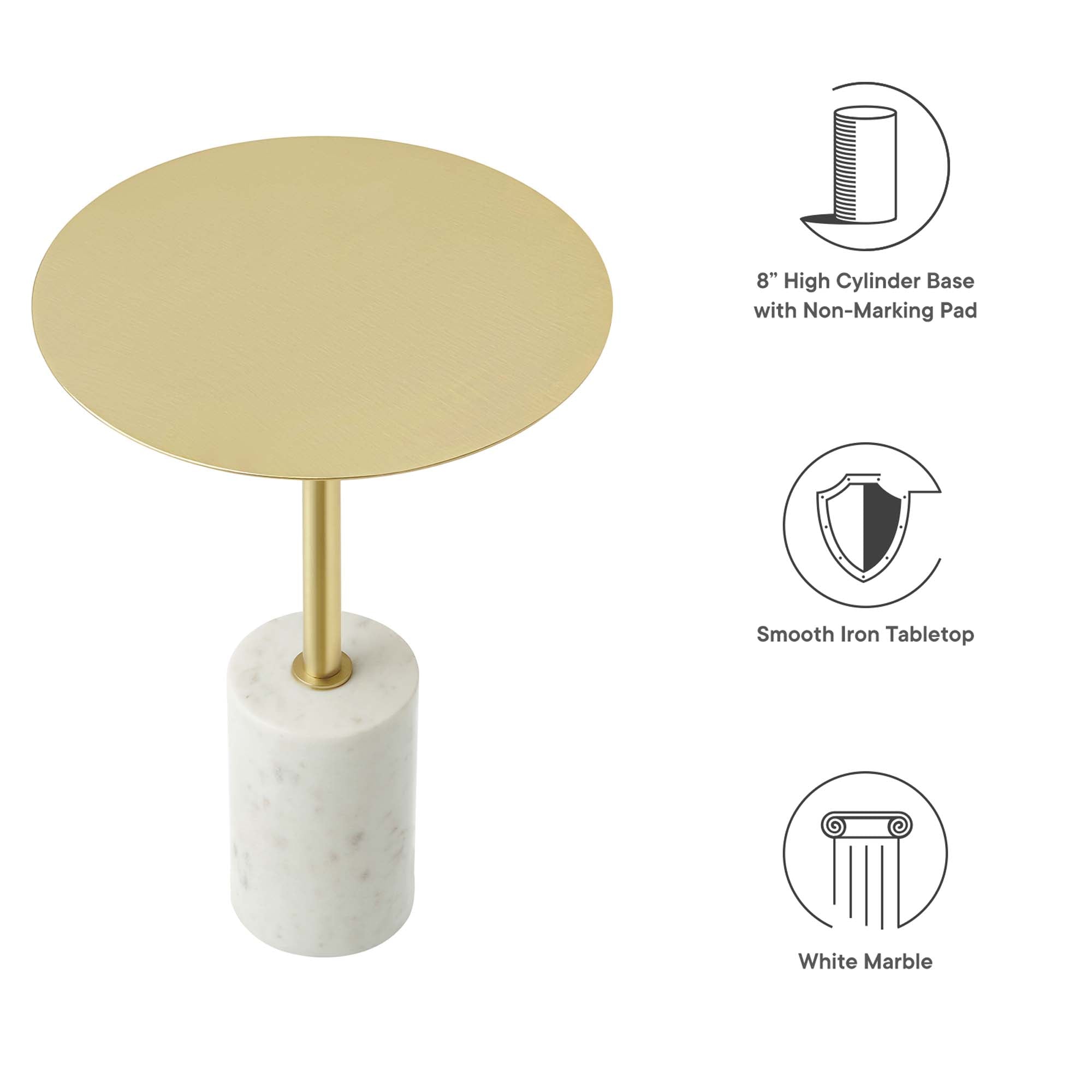 Lyric Round Side Table - White Brass
