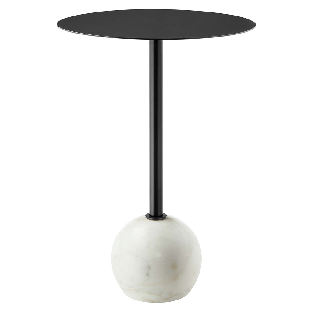 Aliza Round White Marble Side Table - White Black