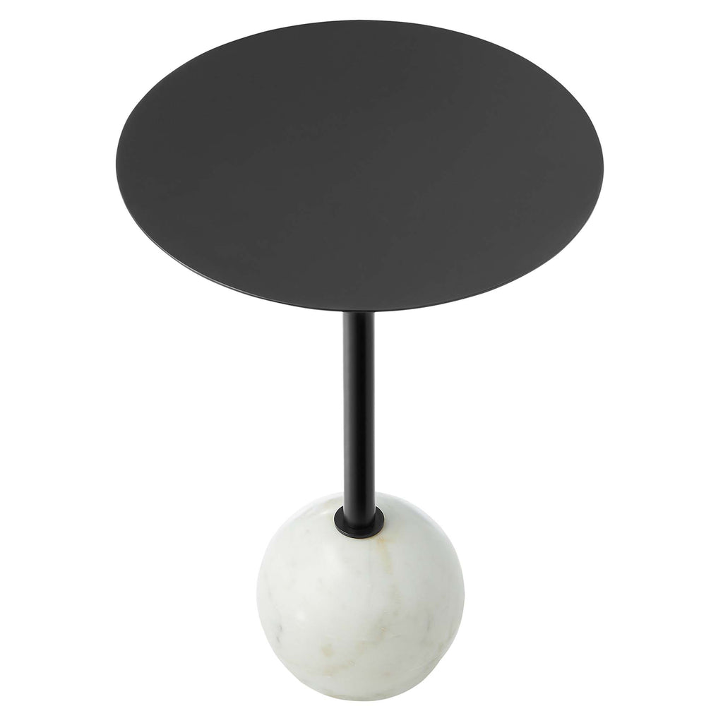 Aliza Round White Marble Side Table - White Black