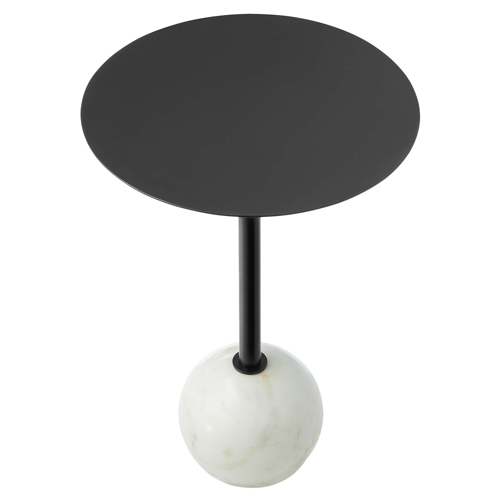 Aliza Round White Marble Side Table - White Black