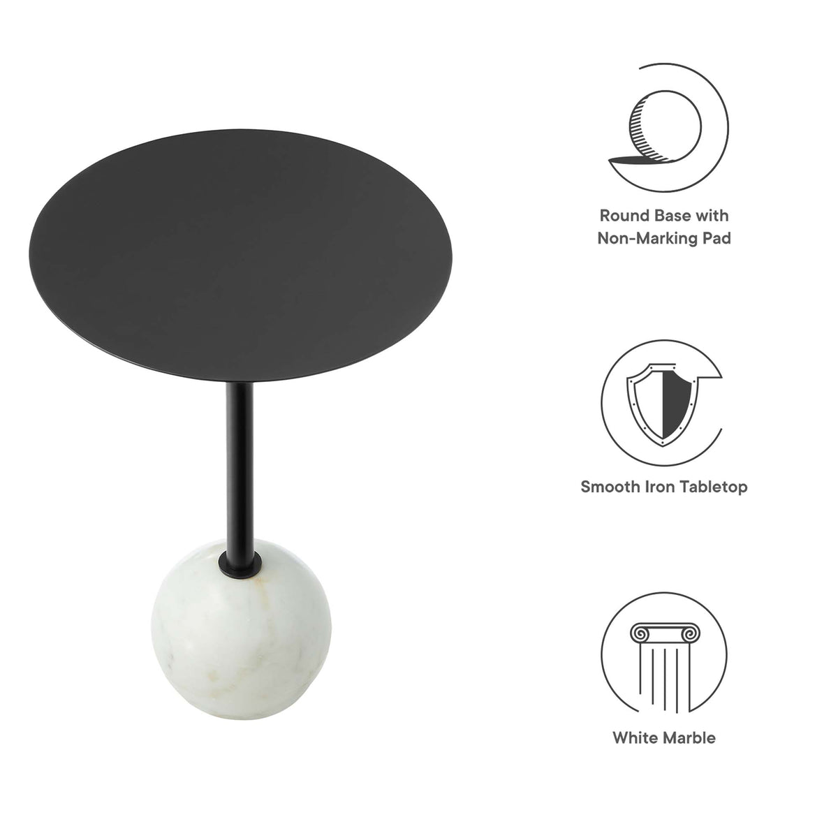 Aliza Round White Marble Side Table - White Black