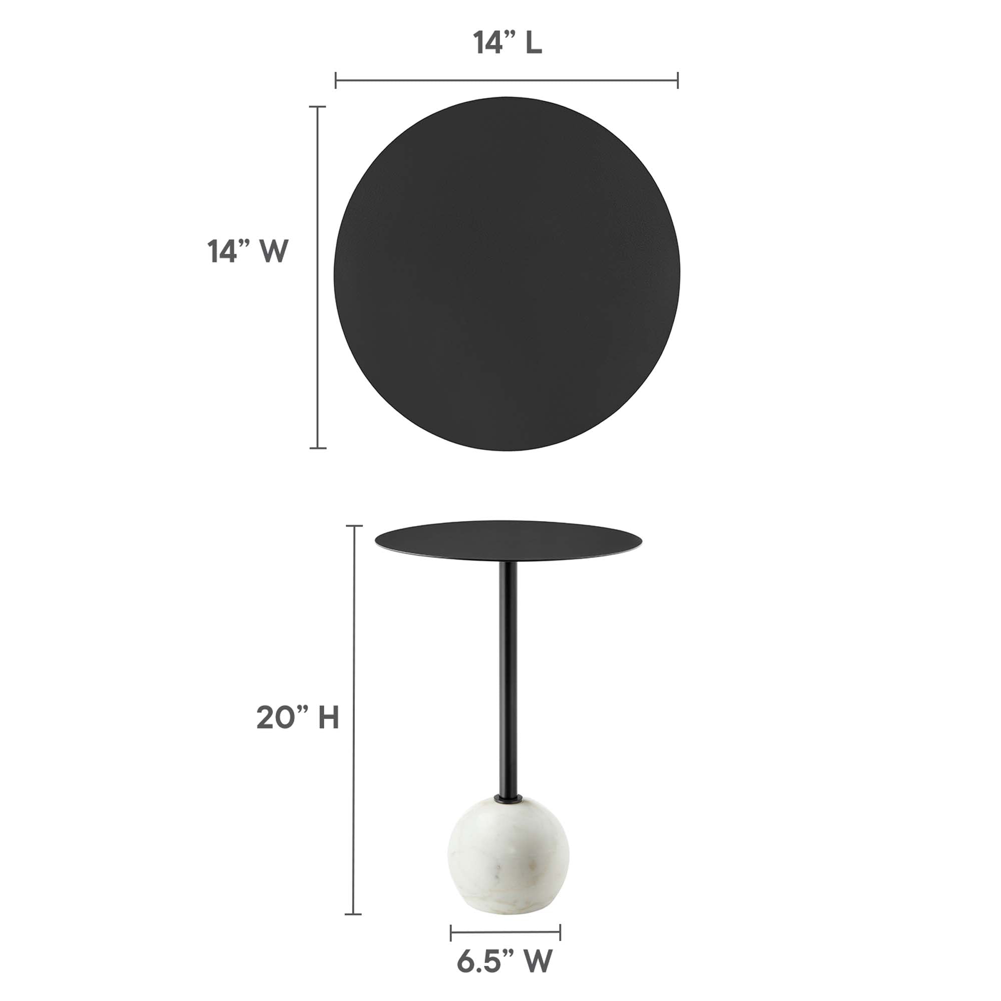 Aliza Round White Marble Side Table - White Black