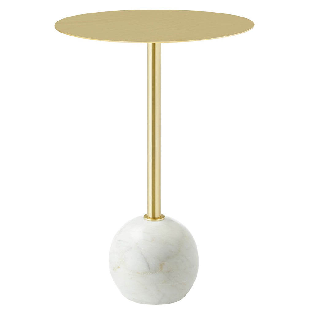 Aliza Round White Marble Side Table - White Brass