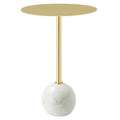 Aliza Round White Marble Side Table - White Brass