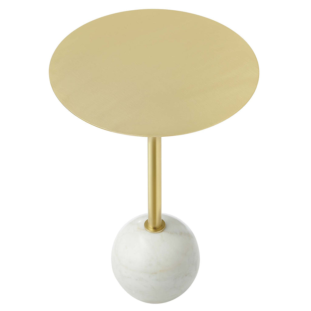 Aliza Round White Marble Side Table - White Brass