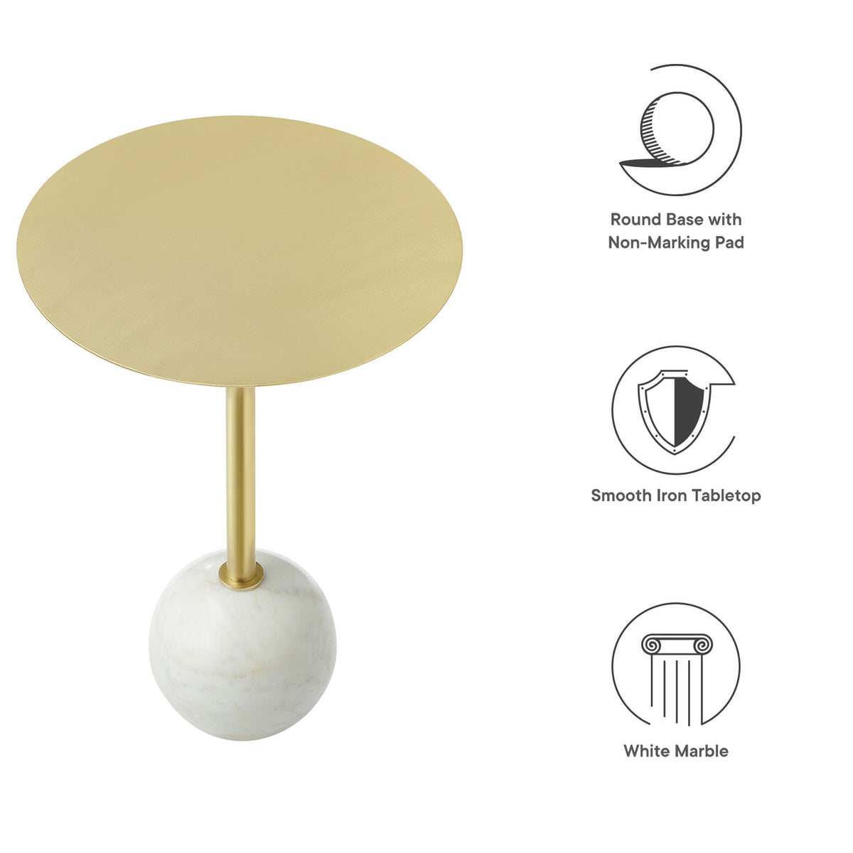 Aliza Round White Marble Side Table - White Brass