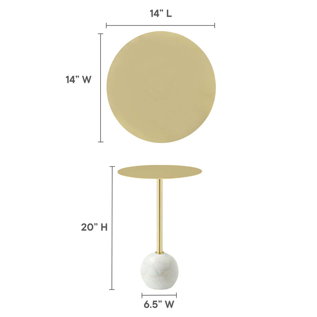 Aliza Round White Marble Side Table - White Brass