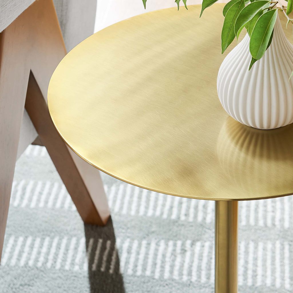 Aliza Round White Marble Side Table - White Brass