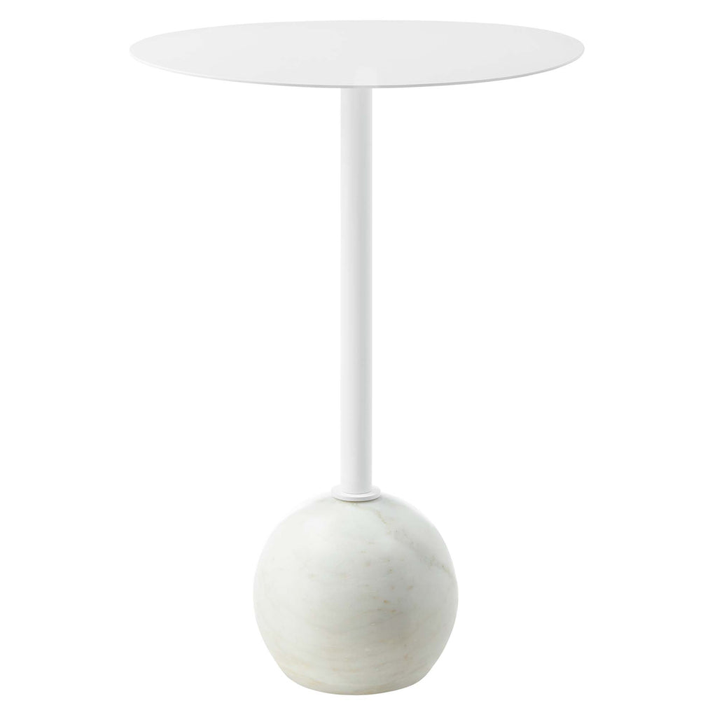Aliza Round White Marble Side Table - White White