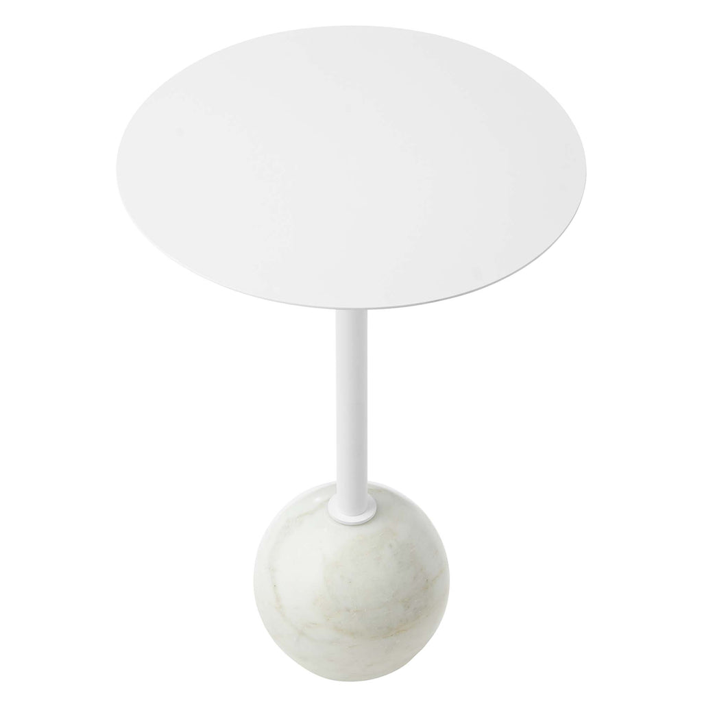Aliza Round White Marble Side Table - White White