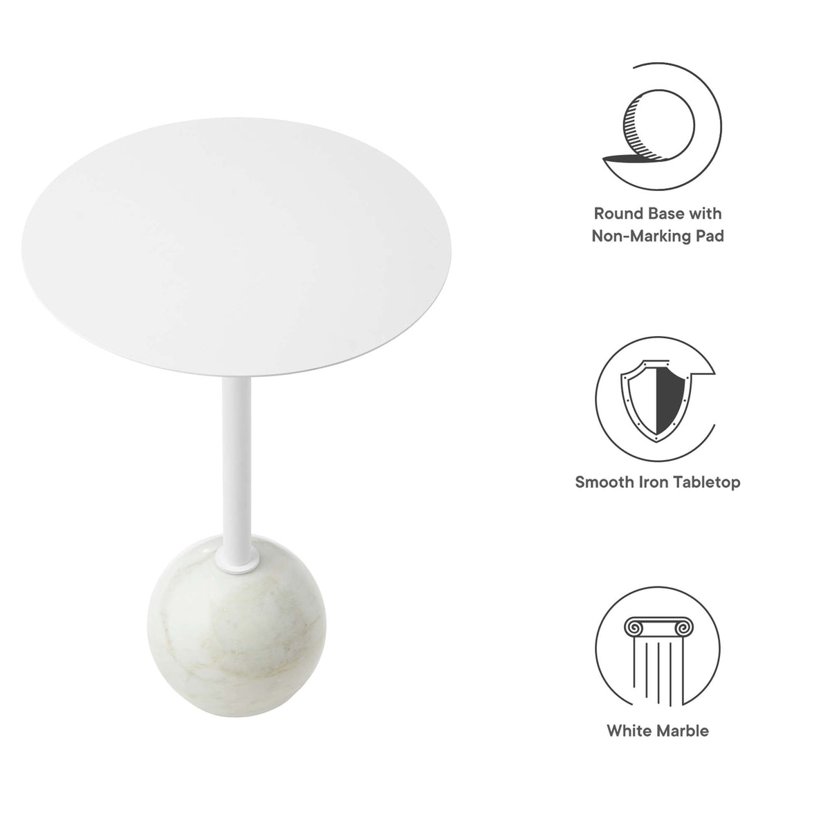 Aliza Round White Marble Side Table - White White