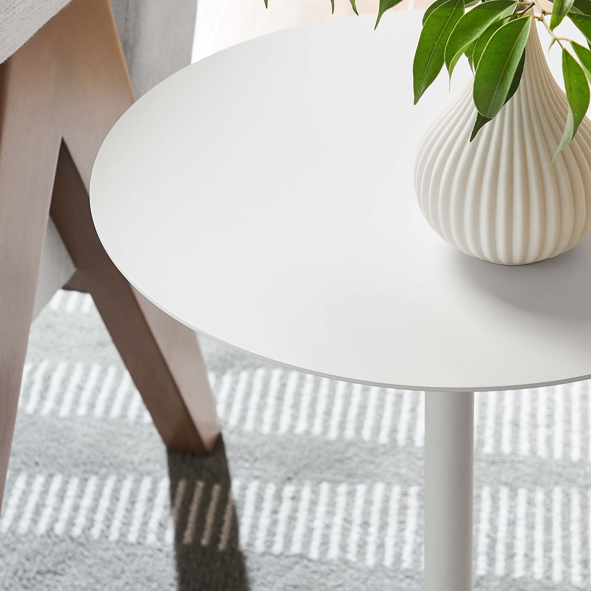 Aliza Round White Marble Side Table - White White
