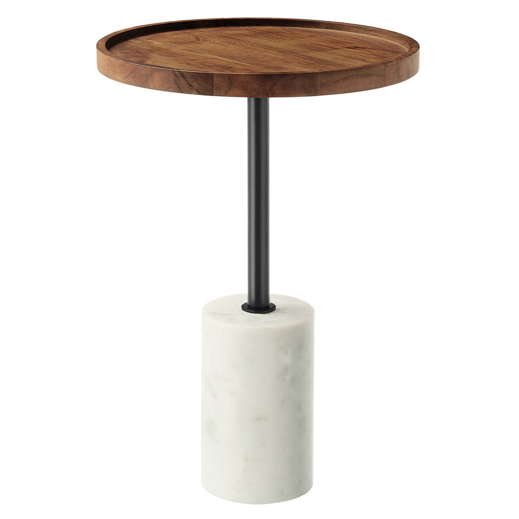 Amina Round Acacia Wood Side Table - White Light Oak