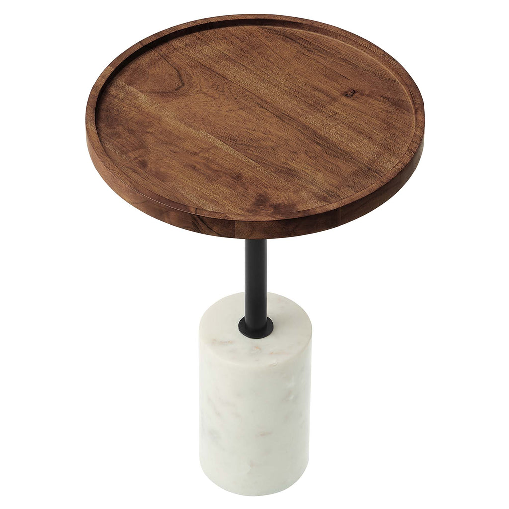 Amina Round Acacia Wood Side Table - White Light Oak