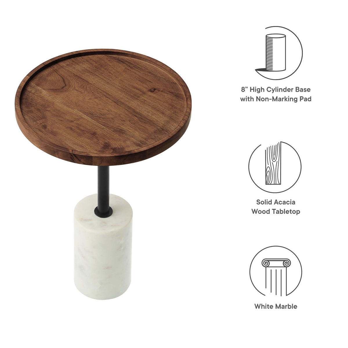 Amina Round Acacia Wood Side Table - White Light Oak