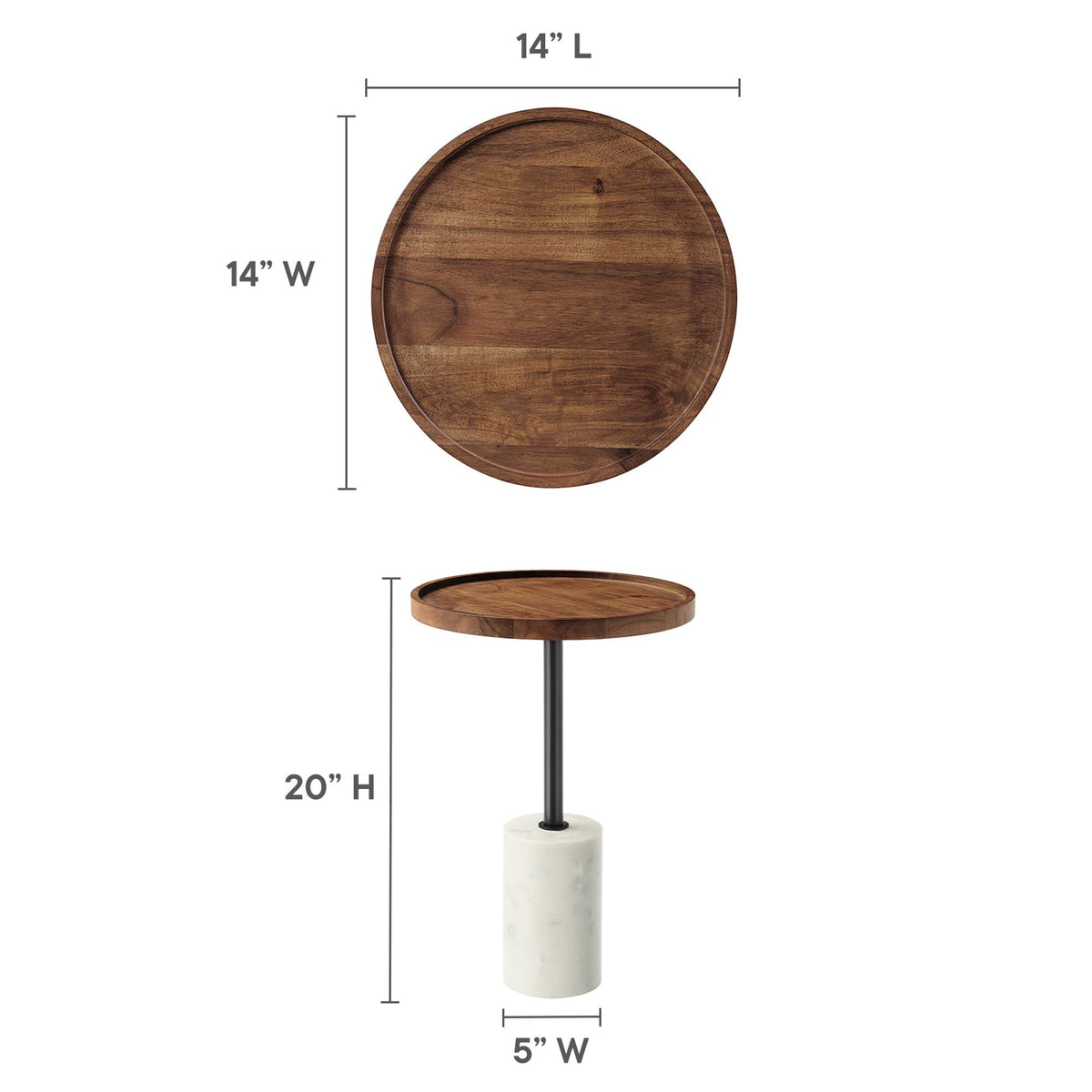 Amina Round Acacia Wood Side Table - White Light Oak